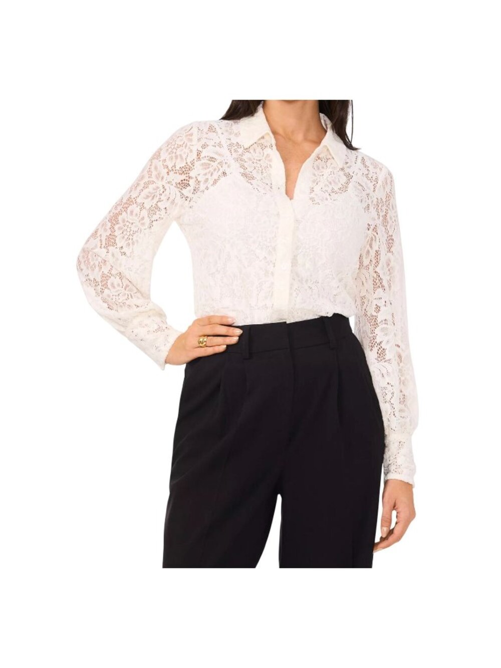 NWT Vince Camuto New Ivory Lace Button-Up Blouse XL MSRP $109